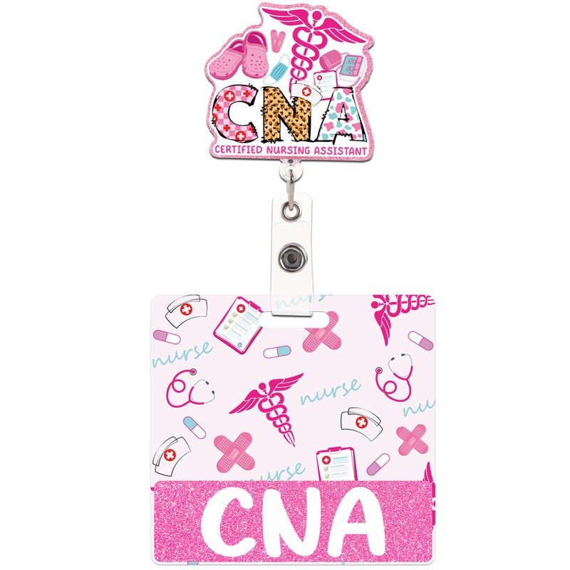 MENIFEND CNA Badge Reel and Buddy, Pink Retractable ID Holder with Swivel Clip and Badge Buddy, CNA Gifts and Certified Nursing Assistant Work Accessories - Image 1
