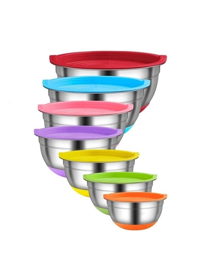 Stainless Steel Salad Basin Khachi Black Silicone Bottom Anti-slip Belt Cover Belt Planing Wire Egg Beater Suit Baking Mixing Basin-Specifications:18-20-22-24-26-28-30 (color Cover + Silicone Bottom)-Color:Default Items  - Image 1