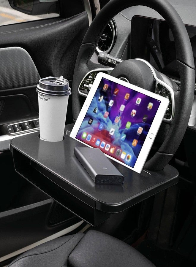 Oshotto FT-06 Dual purpose Car Steering Wheel Rack desk Vehicle seat gap organizer dinning car tray table Cup Holder Compatible with Mahindra Thar (Black) - Image 1