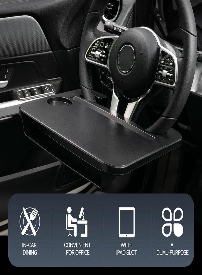 Oshotto FT-06 Dual purpose Car Steering Wheel Rack desk Vehicle seat gap organizer dinning car tray table Cup Holder Compatible with Mahindra Thar (Black) - Image 4
