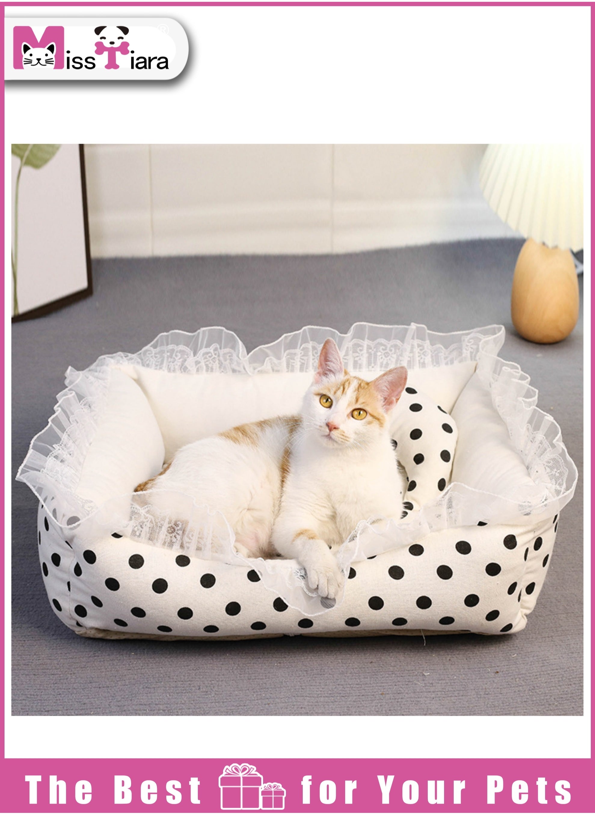 MissTiara Universal detachable and washable cat and dog bed Lovely princess style lace pet bed suitable for small animals such as Yorkshire terrier and Teddy 