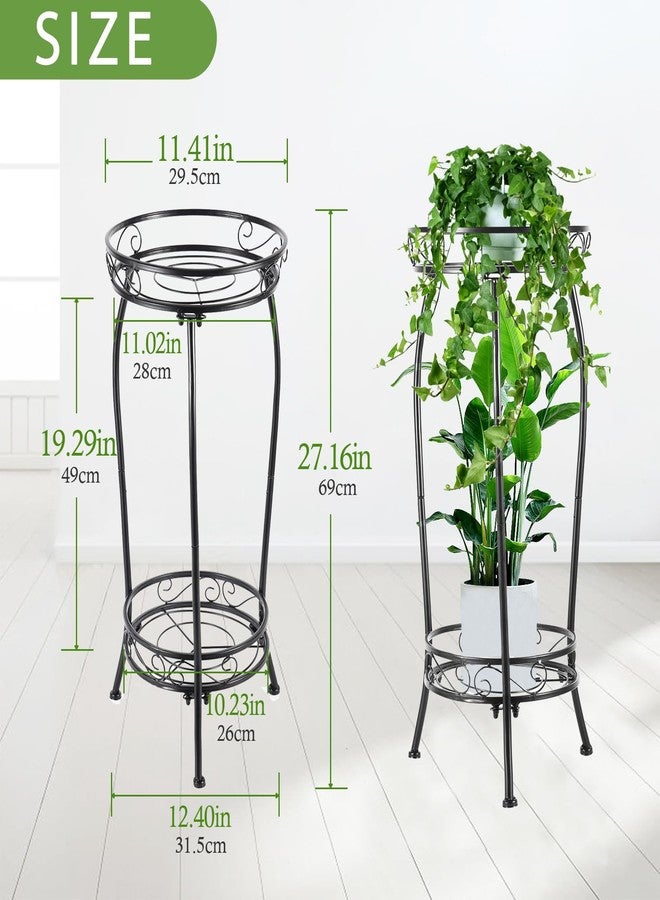 LOYAL TIGER Plant Stand Indoor Outdoor，Tall Black Metal Rustproof Stable Plant Stands，2 Tier 27.1 inch (2PS-Iron) - Image 2