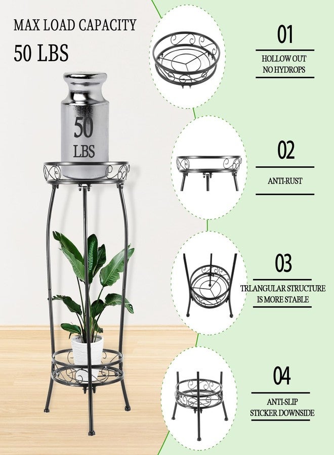 LOYAL TIGER Plant Stand Indoor Outdoor，Tall Black Metal Rustproof Stable Plant Stands，2 Tier 27.1 inch (2PS-Iron) - Image 3