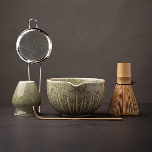 TANG PIN Matcha Set Match Bowl and Whisk 15 OZ Matcha Scoop Matcha Whisk Stand Chasen Holder 5pc Perfect Matcha Kit for Matcha Tea Ceremony Mottled Green - Image 1