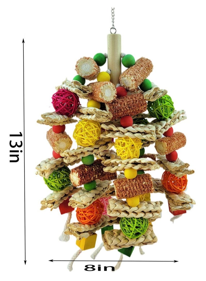 Large and medium parrot toy bird toy Fujiuyuan ecological primary color corncob gnawing climbing string - Image 2