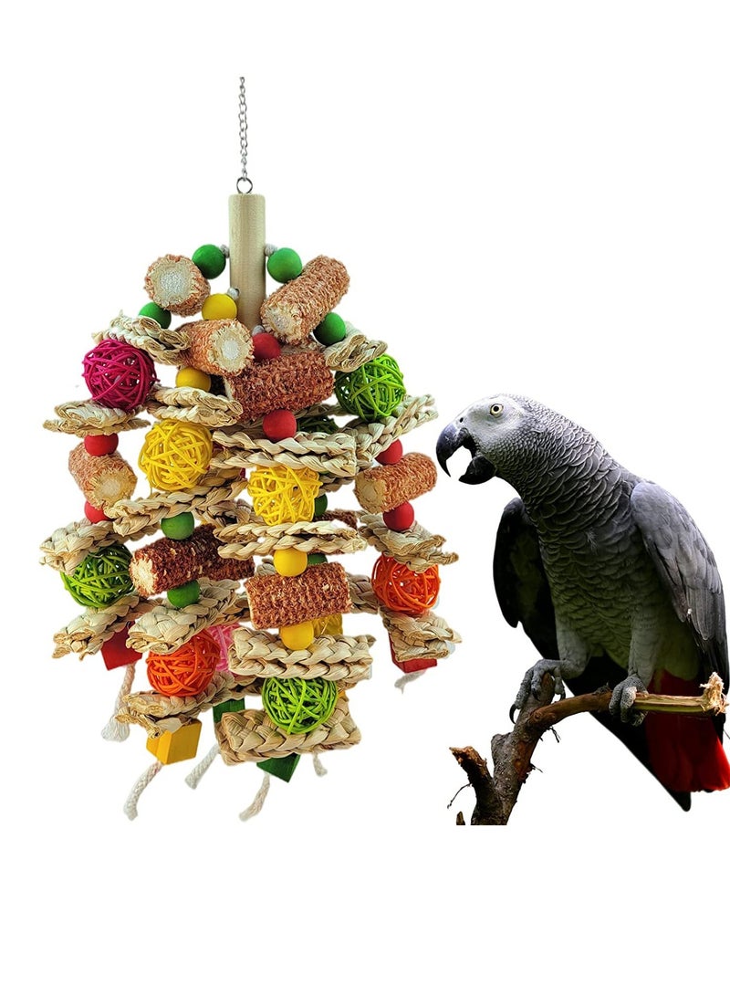 Large and medium parrot toy bird toy Fujiuyuan ecological primary color corncob gnawing climbing string - Image 1