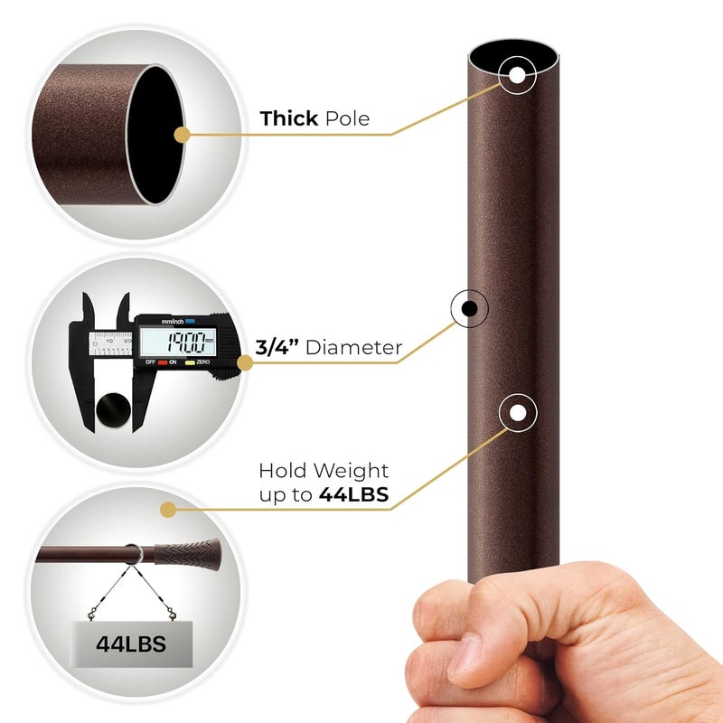 Essential Deco Essential 66120 Extendable Curtain Rod for Door Windows Adjustable Heavy Duty Iron Drapery Pole with Wood Taper Finials 19mm Dia Brown - Image 3