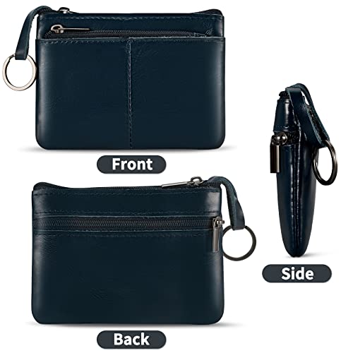 Lidwot Dark Blue Genuine Leather Multi-Functional Wallet - Compact Card Holder, Coin Purse & Key Organizer with 3 Zippers, Built-in Key Ring, Perfect for Travel, Work & Daily Use - Image 2