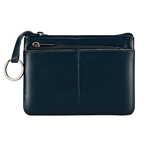 Lidwot Dark Blue Genuine Leather Multi-Functional Wallet - Compact Card Holder, Coin Purse & Key Organizer with 3 Zippers, Built-in Key Ring, Perfect for Travel, Work & Daily Use - Image 1