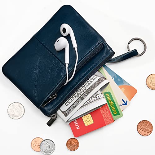 Lidwot Dark Blue Genuine Leather Multi-Functional Wallet - Compact Card Holder, Coin Purse & Key Organizer with 3 Zippers, Built-in Key Ring, Perfect for Travel, Work & Daily Use - Image 5