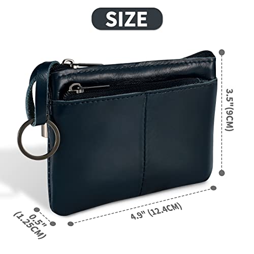 Lidwot Dark Blue Genuine Leather Multi-Functional Wallet - Compact Card Holder, Coin Purse & Key Organizer with 3 Zippers, Built-in Key Ring, Perfect for Travel, Work & Daily Use - Image 3