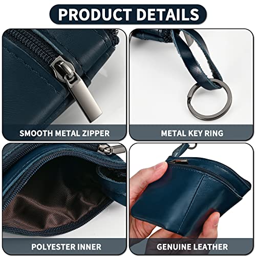 Lidwot Dark Blue Genuine Leather Multi-Functional Wallet - Compact Card Holder, Coin Purse & Key Organizer with 3 Zippers, Built-in Key Ring, Perfect for Travel, Work & Daily Use - Image 4
