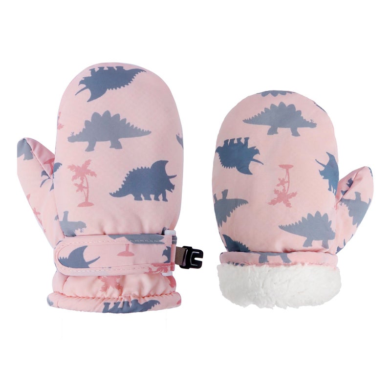 Fynnsure Toddler Mittens - Baby Waterproof Snow Gloves for Boys & Girls, Pink Dinosaur, 1-2 Years - Image 1