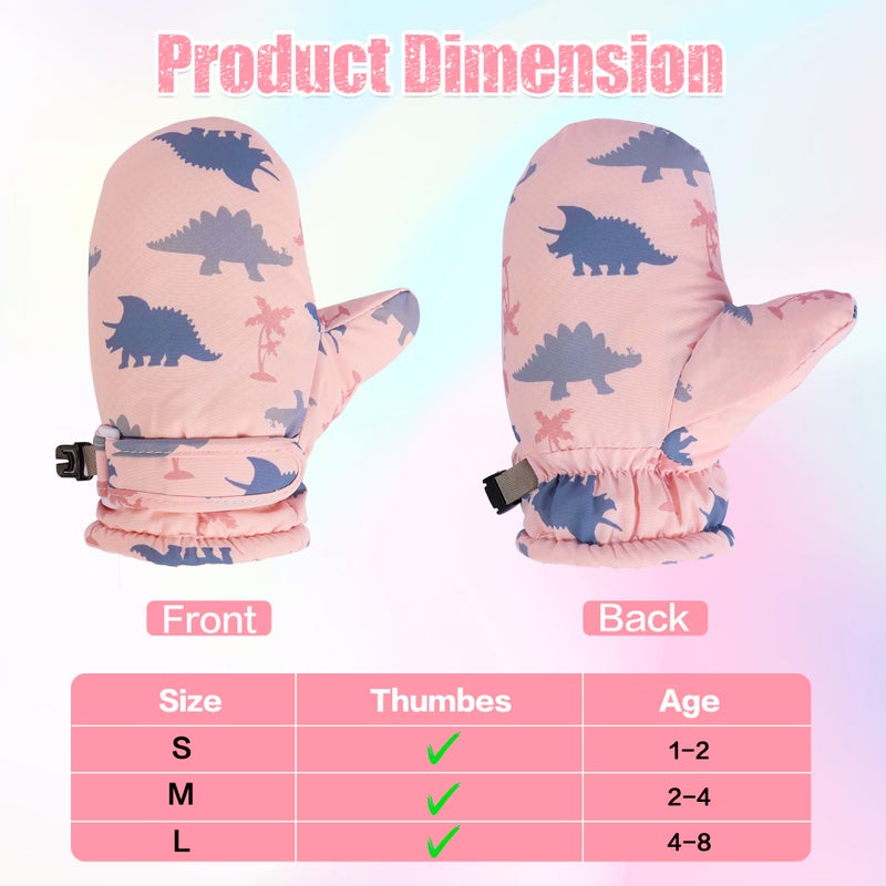 Fynnsure Toddler Mittens - Baby Waterproof Snow Gloves for Boys & Girls, Pink Dinosaur, 1-2 Years - Image 4