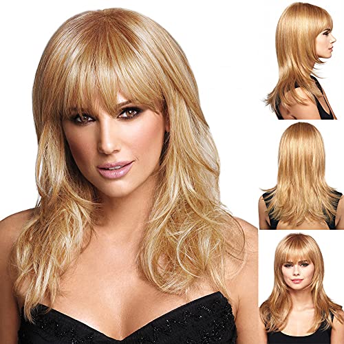 GNIMEGIL 18" Long Blonde Wigs For Women Straight Hair With Bangs Natural Hairstyles Synthetic Carmela Soprano Wig Princess Costume Peach Wigs Halloween Outfits Carnival Party - Image 1