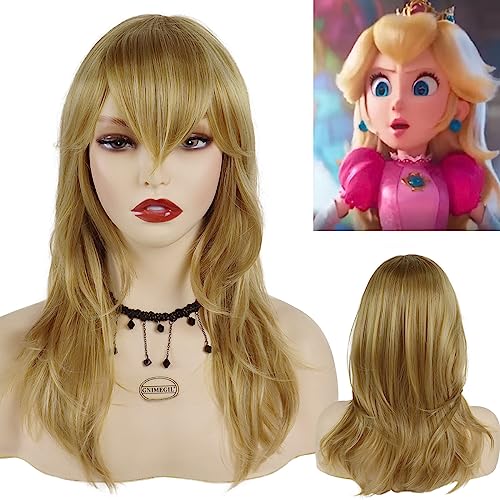 GNIMEGIL 18" Long Blonde Wigs For Women Straight Hair With Bangs Natural Hairstyles Synthetic Carmela Soprano Wig Princess Costume Peach Wigs Halloween Outfits Carnival Party - Image 4