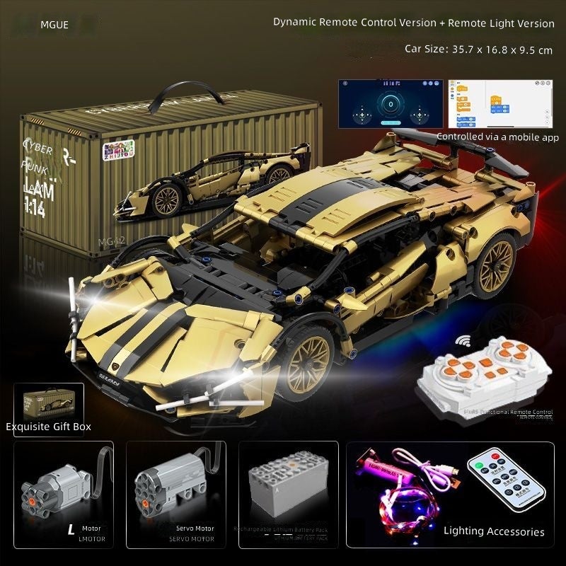 Lamborghini Electroplated Purple Sports Car 1:14 Remote Control Assembly Building Block Toy - Birthday Gift for Boys - Image 1