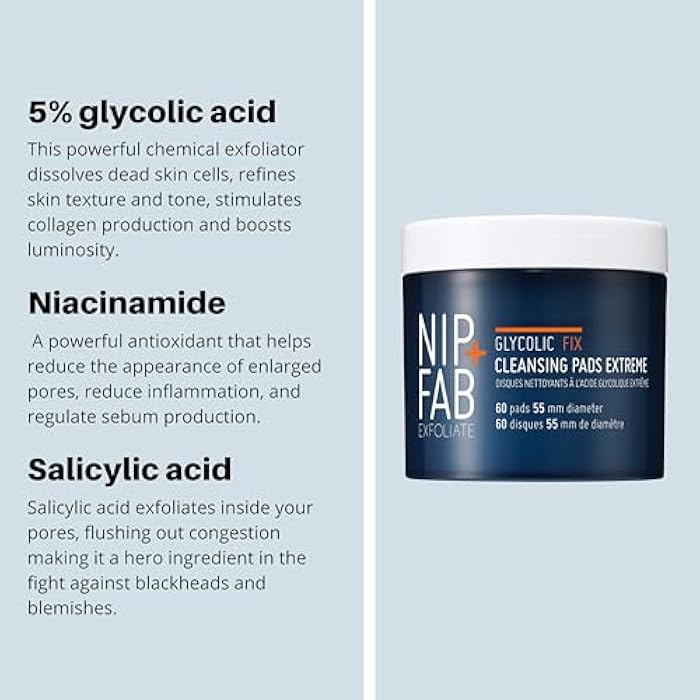 NIP+FAB Nip + Fab Glycolic Acid Night Face Pads with Salicylic and Hyaluronic Acid, Exfoliating Resurfacing AHA Facial Pad for Exfoliation Even Skin Tone Blemish Control Pigmentation, 60 Pads, 2.7 Ounce - Image 5