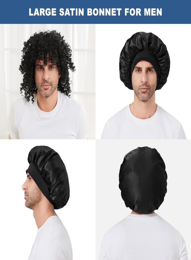 Selalu غطاء رأس للرجال، غطاء رأس مزدوج الطبقة للنوم، غطاء نوم قابل للتعديل مع حزام مرن، أغطية ساتان حريرية للشعر المجعد (1 قطعة، أسود) - Image 4
