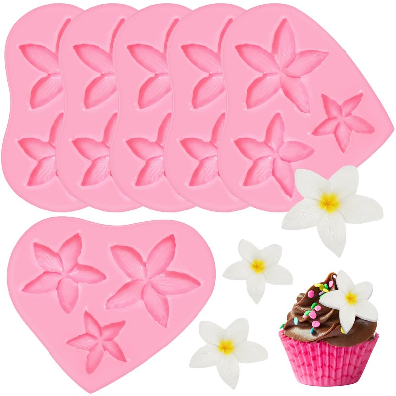 Cunhill 6 Pcs Plumeria Flower Silicone Mold Floral Chocolate Mold Pink Frangipani Flower Non Stick Plumeria Candy Mold Frangipani Fondant Mold for Soap Cupcake Cake Ice Cream Baking Decoration