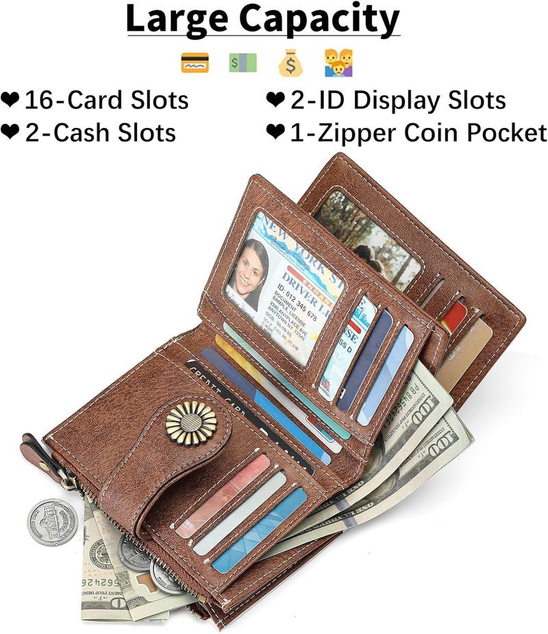 SENDEFN Small Womens Wallet Leather Bifold Card Holder RFID Blocking with Zipper Coin Pocket - Image 2
