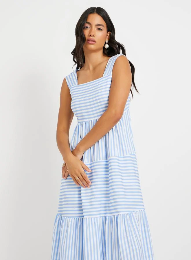 Take Two Take Two Striped Sleeveless Square Neck A-Line Maxi Dress