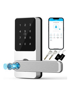 KASTWAVE Keyless Entry Door Lock: Smart Locks for Front Door, Electronic Keypad Fingerprint Door Lock with 6-in-1 Unlock - Fingerprint, Bluetooth, Code, IC Card, Key, Remote Unlock (Silver)  - Image 1