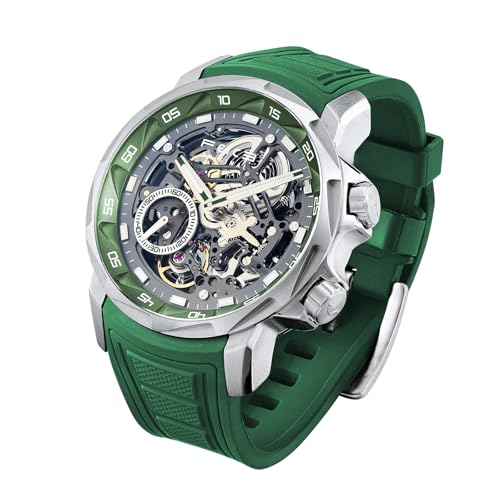 FEICE Watches for Men Automatic Skeleton Watch – Sapphire Crystal, 5ATM Waterproof, Luminous Dial, Men's Wristwatch with Green Silicone Strap FM511 Green - Image 1