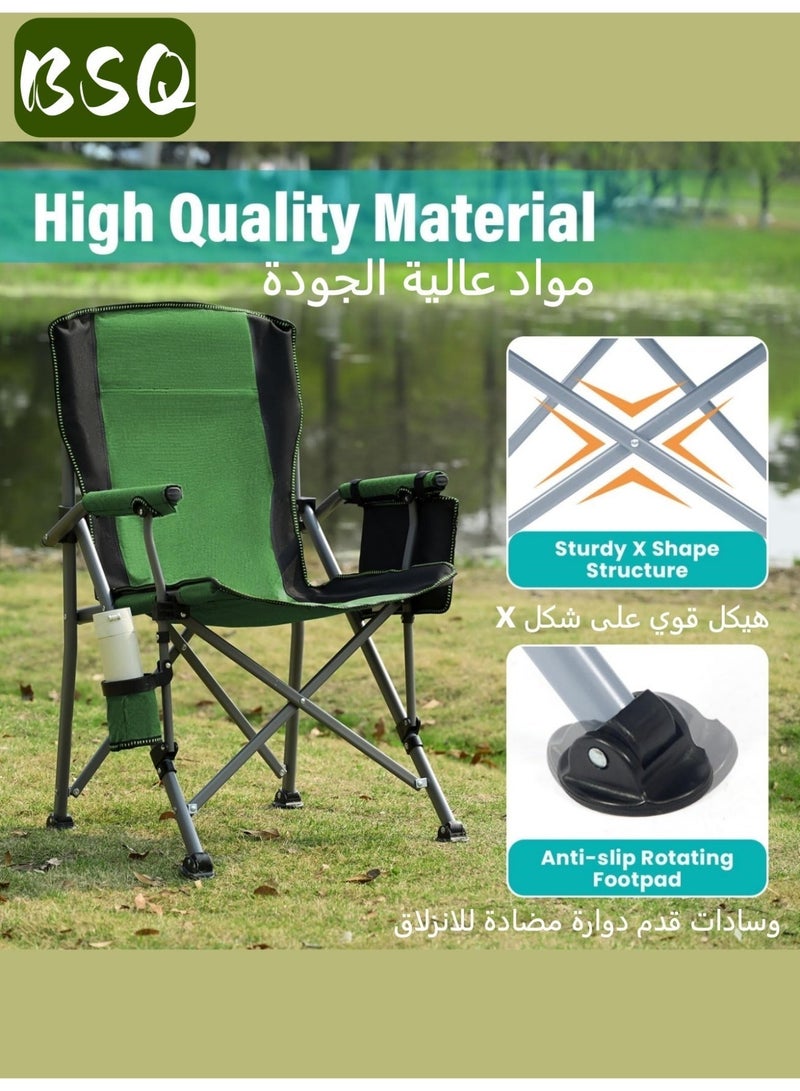 BSQ Portable Outdoor Camping Chair | Lightweight Folding Camping Chair | Green Folding Camping Chair with Cup Holder, Padded Seat, and Adjustable Backrest | Beach Chair | Picnic Chair | Maximum Weight Capacity 440 lbs | High Back Lawn Chair - Image 2