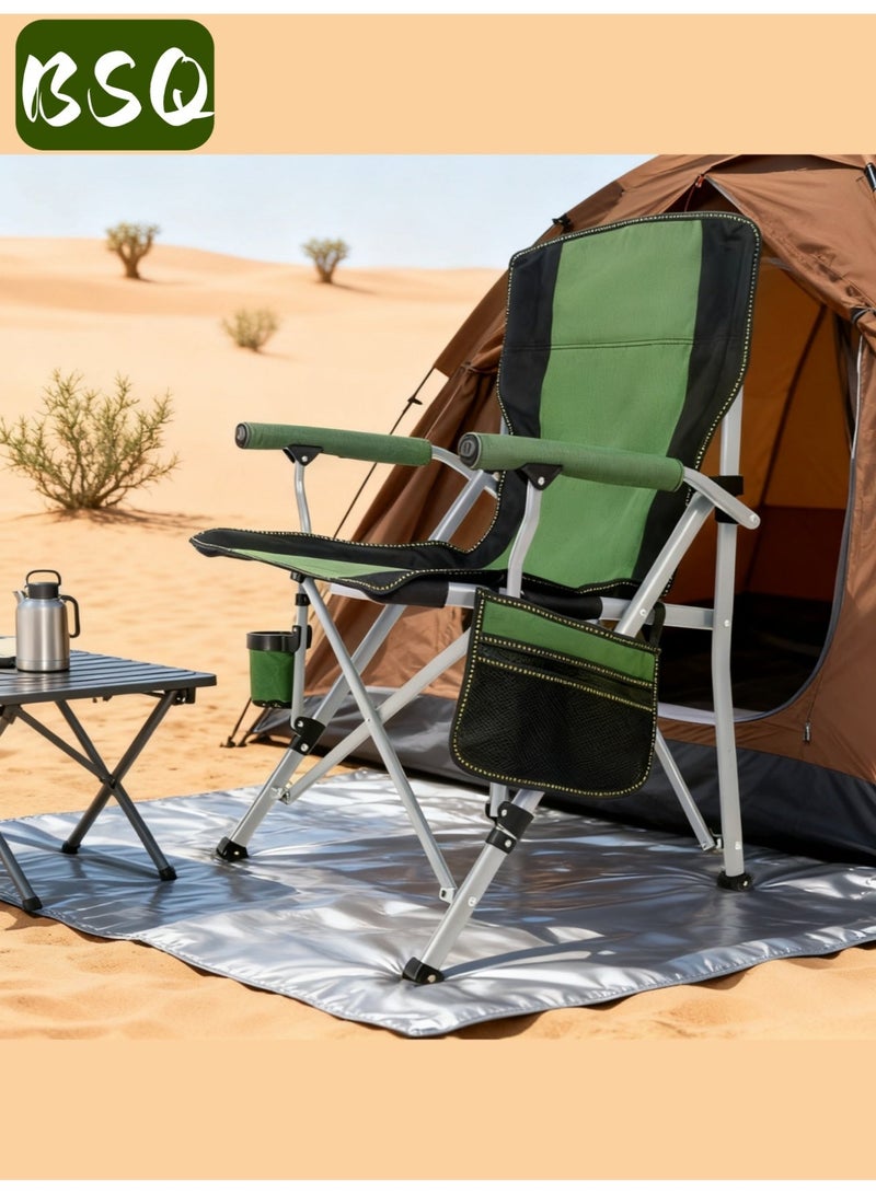 BSQ Portable Outdoor Camping Chair | Lightweight Folding Camping Chair | Green Folding Camping Chair with Cup Holder, Padded Seat, and Adjustable Backrest | Beach Chair | Picnic Chair | Maximum Weight Capacity 440 lbs | High Back Lawn Chair - Image 3