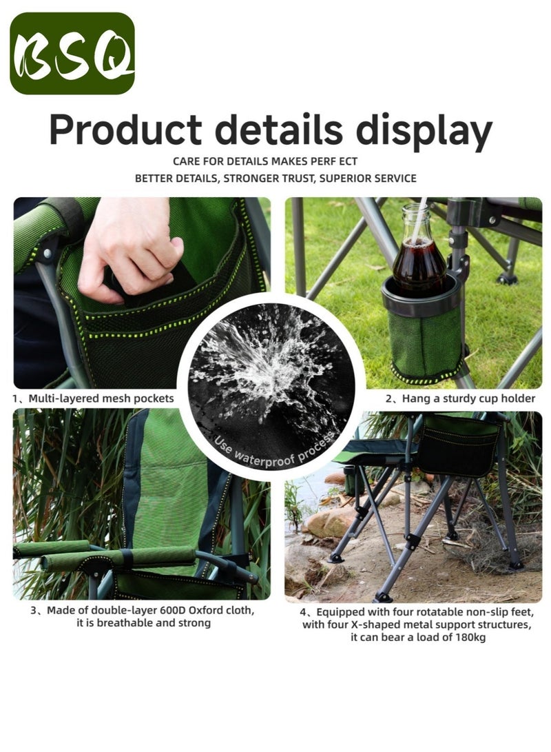 BSQ Portable Outdoor Camping Chair | Lightweight Folding Camping Chair | Green Folding Camping Chair with Cup Holder, Padded Seat, and Adjustable Backrest | Beach Chair | Picnic Chair | Maximum Weight Capacity 440 lbs | High Back Lawn Chair - Image 5