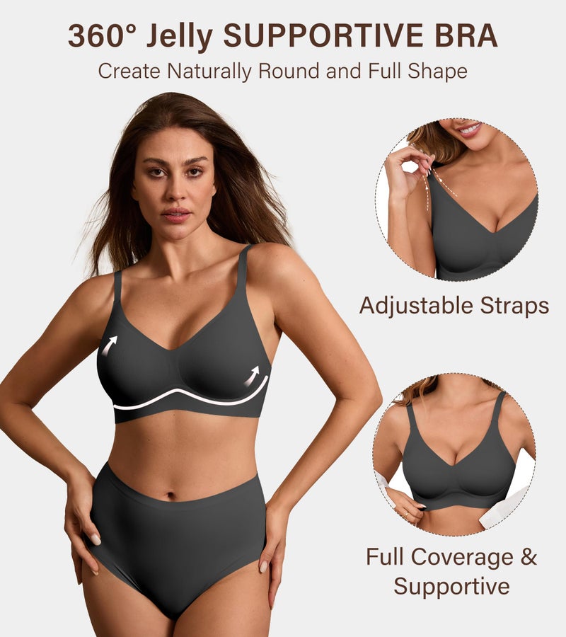 DEANGELMON Seamless Bras for Women No Underwire Comfortable Push Up Bra V Neck Wireless Bralette Full Coverage Wire Free Pack Medium - Image 2
