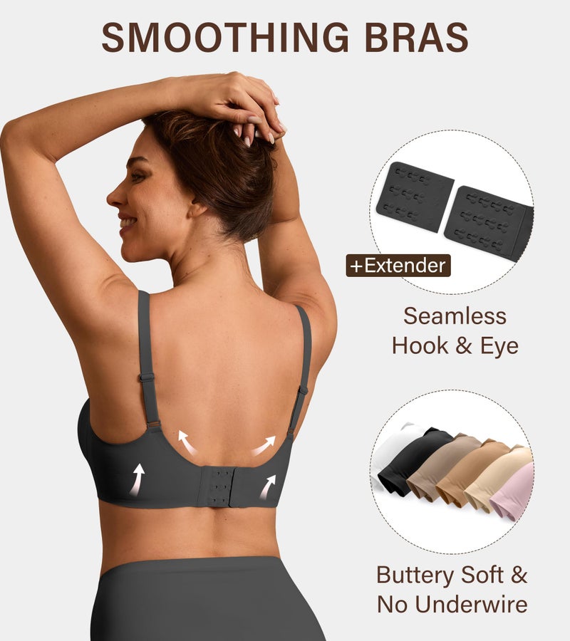 DEANGELMON Seamless Bras for Women No Underwire Comfortable Push Up Bra V Neck Wireless Bralette Full Coverage Wire Free Pack Medium - Image 3