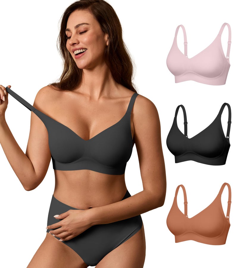 DEANGELMON Seamless Bras for Women No Underwire Comfortable Push Up Bra V Neck Wireless Bralette Full Coverage Wire Free Pack Medium - Image 1