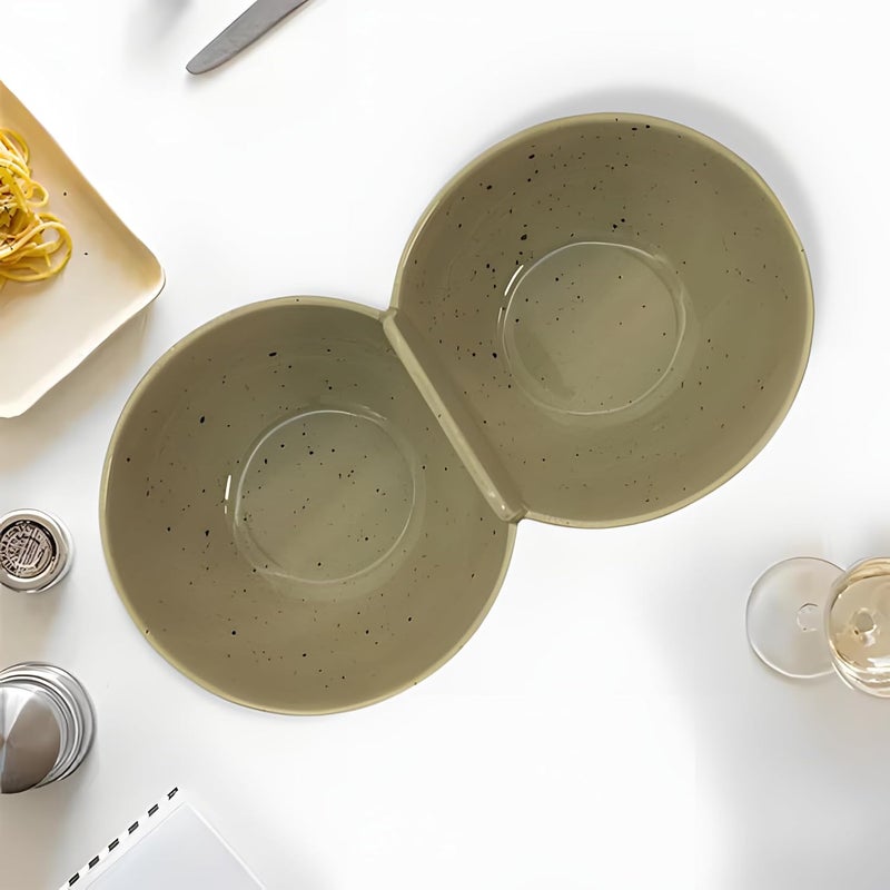 Lemon Tree Ceramic Small Partition DishBowl with Two Sections Ideal for Serving Snacks Serving Dips Chutney Dry Fruits Nuts Desserts Cookies Beige - Image 5