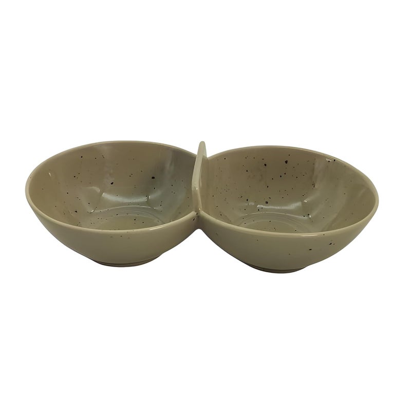 Lemon Tree Ceramic Small Partition DishBowl with Two Sections Ideal for Serving Snacks Serving Dips Chutney Dry Fruits Nuts Desserts Cookies Beige - Image 2