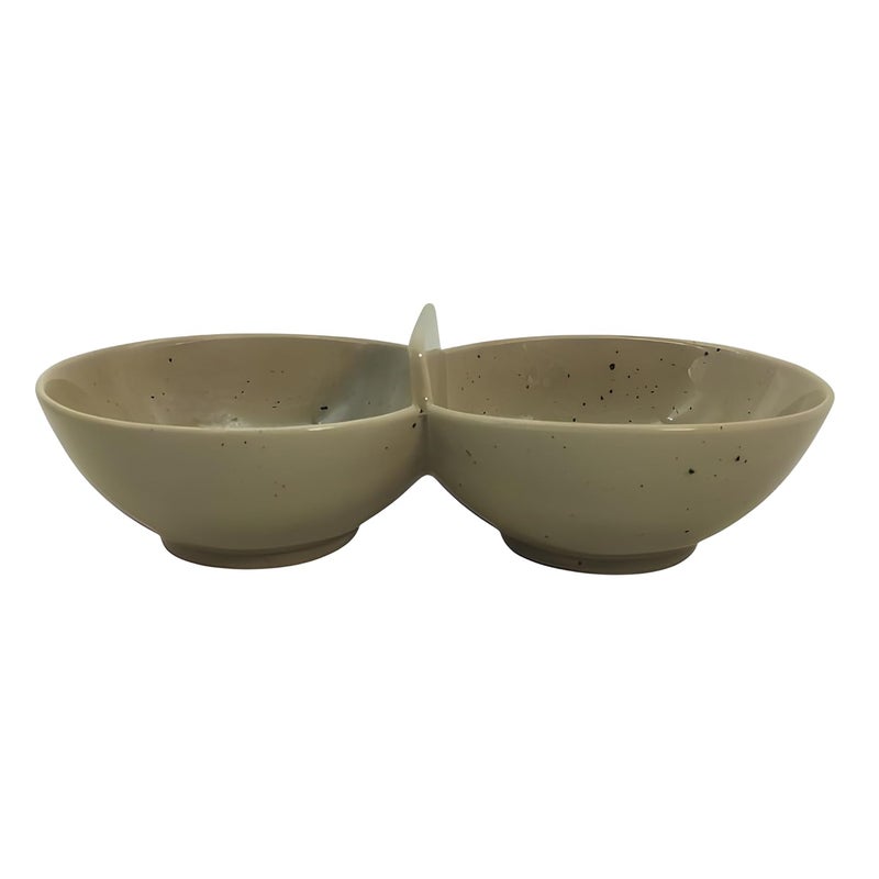 Lemon Tree Ceramic Small Partition DishBowl with Two Sections Ideal for Serving Snacks Serving Dips Chutney Dry Fruits Nuts Desserts Cookies Beige - Image 3