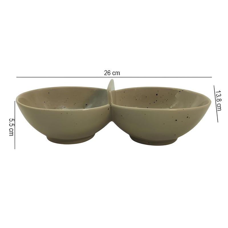 Lemon Tree Ceramic Small Partition DishBowl with Two Sections Ideal for Serving Snacks Serving Dips Chutney Dry Fruits Nuts Desserts Cookies Beige - Image 4