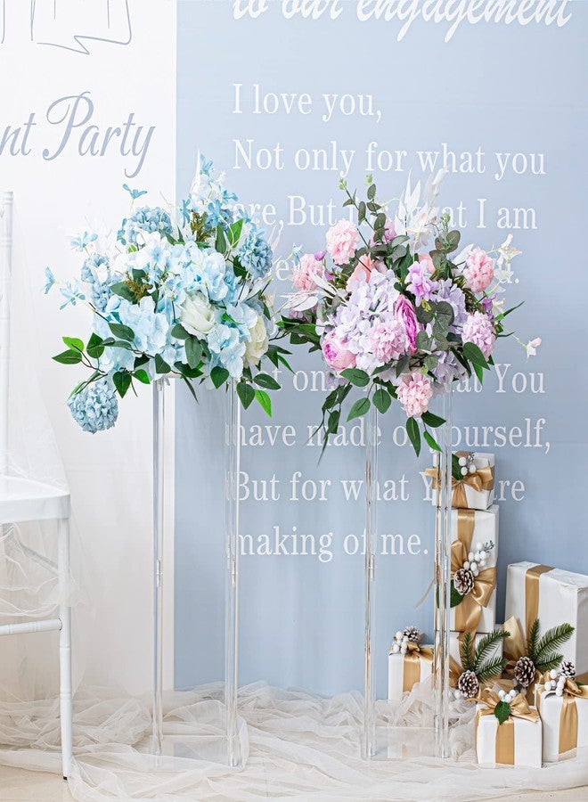 قطعتان من مزهريات الأكريليك من لانلونغ لتزيين طاولات حفلات الزفاف، حامل زهور مستطيل الشكل بعمود شفاف بطول 23.6 بوصة، قواعد أسطوانية الشكل لحفلات الزفاف - Image 2