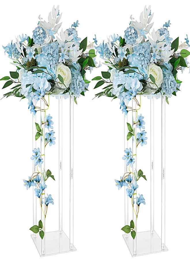 قطعتان من مزهريات الأكريليك من لانلونغ لتزيين طاولات حفلات الزفاف، حامل زهور مستطيل الشكل بعمود شفاف بطول 23.6 بوصة، قواعد أسطوانية الشكل لحفلات الزفاف - Image 1