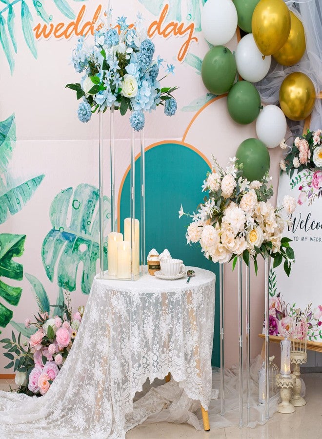 قطعتان من مزهريات الأكريليك من لانلونغ لتزيين طاولات حفلات الزفاف، حامل زهور مستطيل الشكل بعمود شفاف بطول 23.6 بوصة، قواعد أسطوانية الشكل لحفلات الزفاف - Image 3