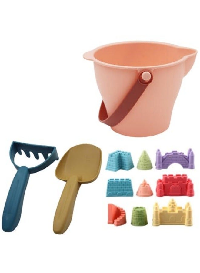 GGEROU 12Set Beach Toys,Sand Toys for Kids, Sand Castle Kit Toys,with 1 Sand Bucket, 1 Shovel, 1 Rake Set, 9 Sand Castle Sets,Travel Beach Toys for Kids 3-10, Pink - Image 1
