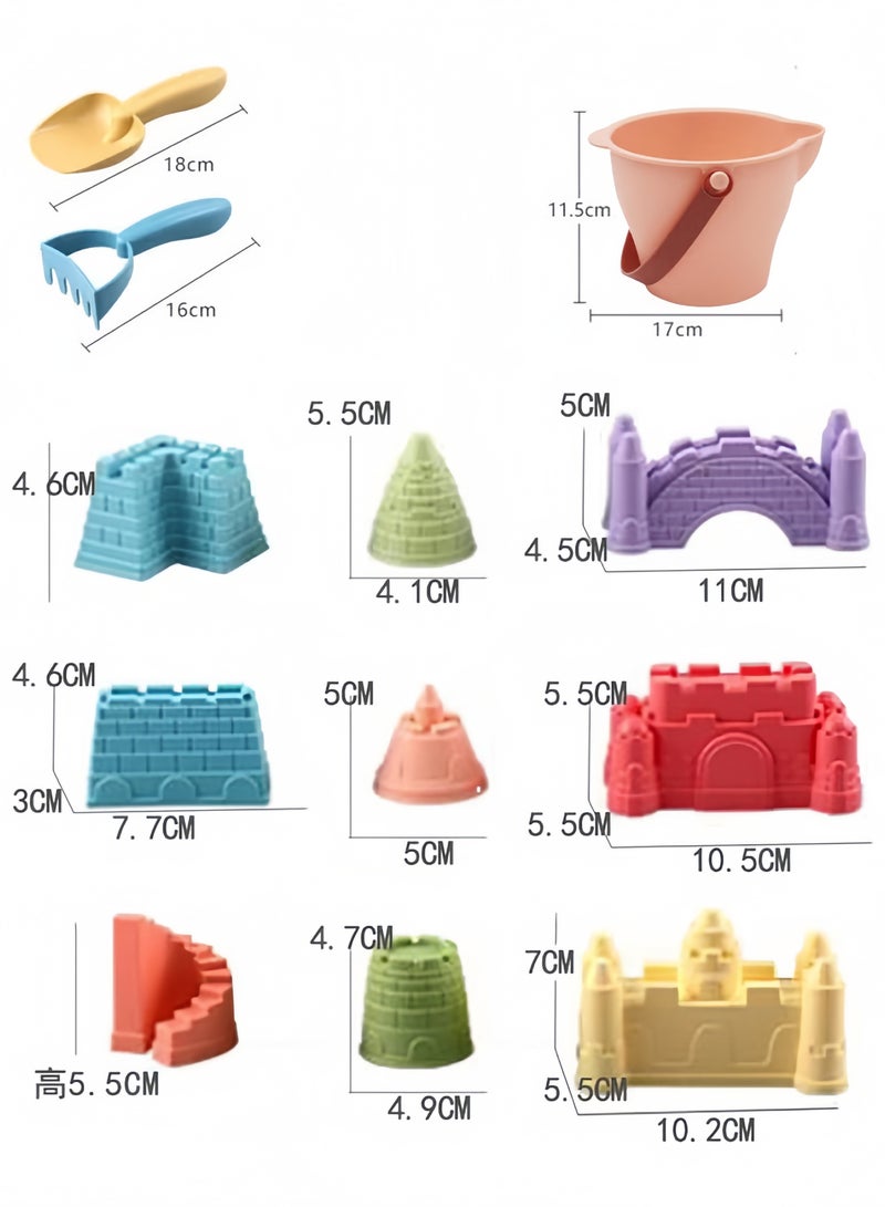 GGEROU 12Set Beach Toys,Sand Toys for Kids, Sand Castle Kit Toys,with 1 Sand Bucket, 1 Shovel, 1 Rake Set, 9 Sand Castle Sets,Travel Beach Toys for Kids 3-10, Pink - Image 2