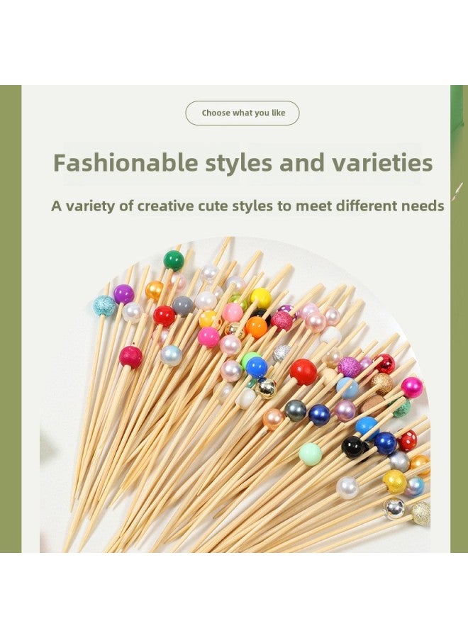 Disposable Fruit Fork Black Wood Beads Electroplating Silver Beads Decorative Fruit Label Manufacturers 100 PCs/bag Manufacturers Wholesale-Specifications:Mixed Color Pearls (100 Pieces/pack)  - Image 5