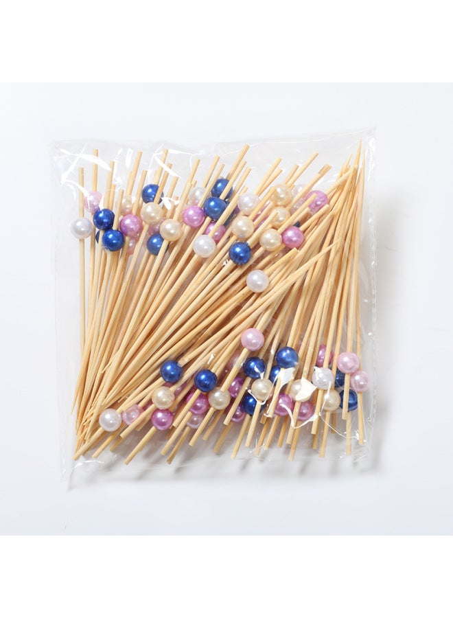 Disposable Fruit Fork Black Wood Beads Electroplating Silver Beads Decorative Fruit Label Manufacturers 100 PCs/bag Manufacturers Wholesale-Specifications:Mixed Color Pearls (100 Pieces/pack)  - Image 1