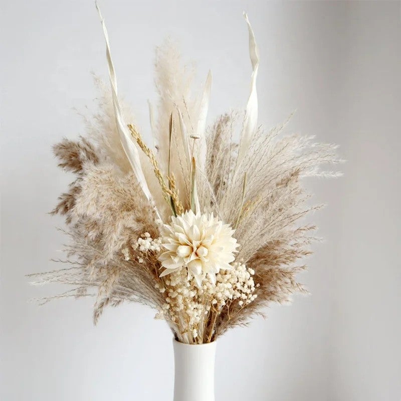 Bluejw Natural Dried Flowers Bouquet with Vase Arrangement - Rustic Home Decor, Desktop Ornament, Wedding Decorations, Includes Dried Plants - Image 1