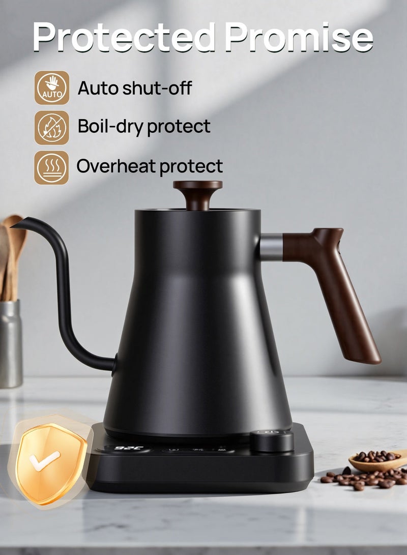 بريتيل غلاية V60 ذات عنق معقوف سعة 900 مل بقوة 1200 واط مزودة بتحكم رقمي في درجة الحرارة 6 إعدادات مسبقة عزل تلقائي مصنوعة من الفولاذ المقاوم للصدأ مناسبة للاستخدام المنزلي والمكتبي - Image 3