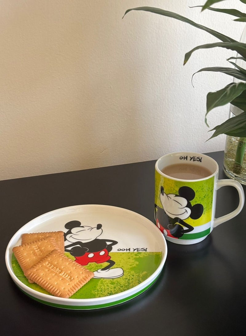 EGAN Mickey Mouse Side Plate – 20cm Round Dessert Plate in Yellow | New Bone China | Microwave & Dishwasher Safe | Dinnerware Collection (GREEN) - Image 2
