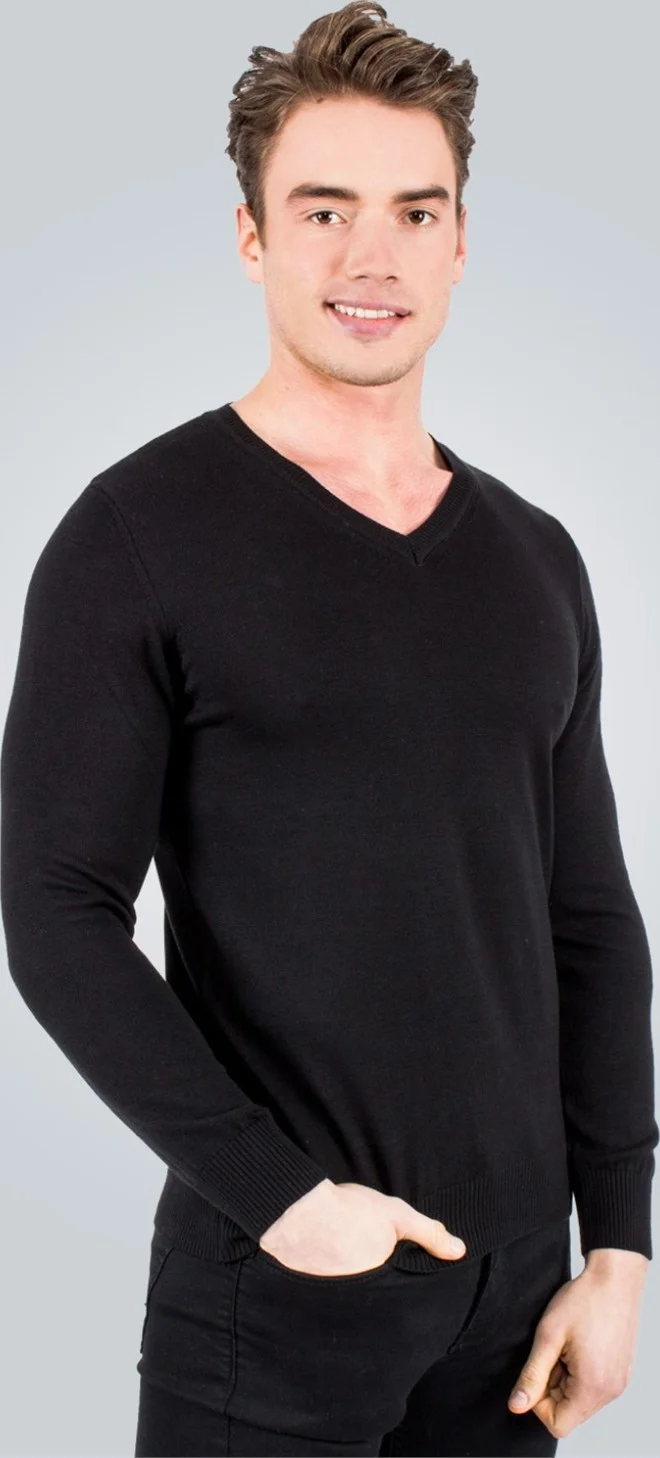 تودورس Plain V Neck Black - Cotton Men's Sweater