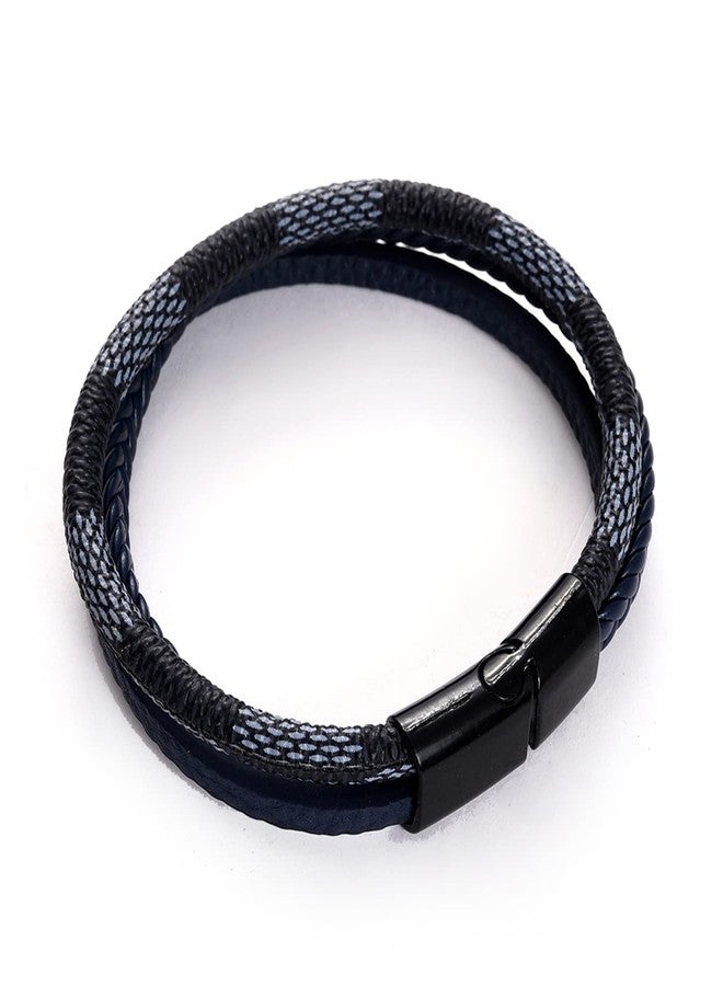 SOHI Black & Grey Minimal Trendy Designer Bracelet with Black Metal Push Closure | Bracelets for Men, Boys, Womens and Girls | Breslet Band Braslet for Man/Boys - Image 1
